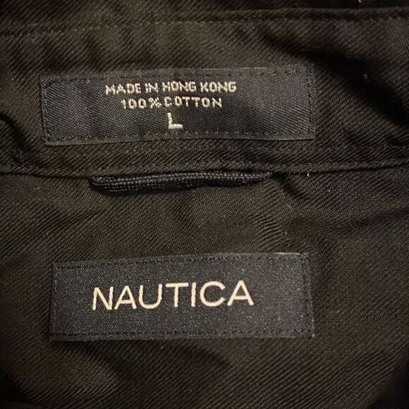 NAUTICA STAIN WRINKLE RESISTANT BUTTON DOWN LONG SLEEVE SHIRT BLACK L NEW NWT - Picture 3 of 5